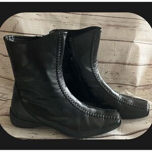 Paul Green, Austria leather whipstitch, low wedge, mid-calf Boot Sz 8-8 1/2(UK6)